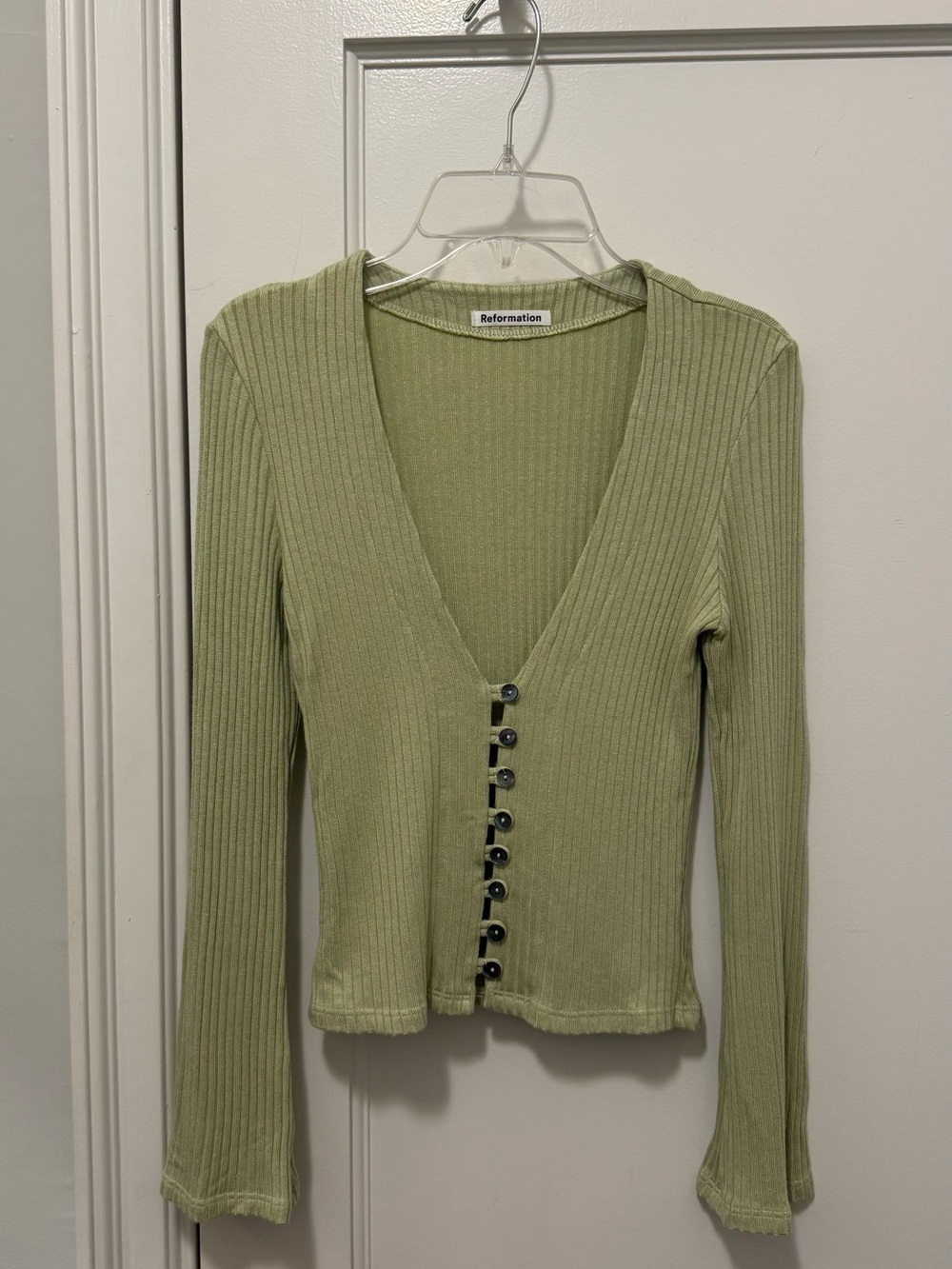 Reformation Green Ribbed Cardigan